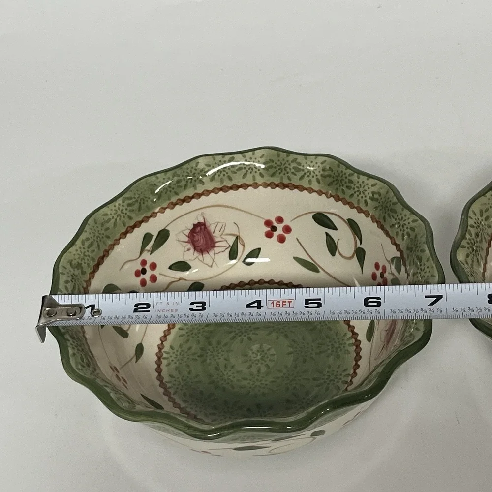 TEMP-TATIONS‎ Heritage Green Old World Floral Stoneware Soup BOWL SET